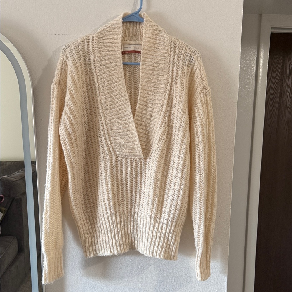 Anthropologie Cream V-Neck Sweater - Picture 2 of 7